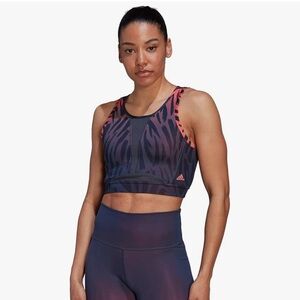 Adidas Women's Black, Plum and Coral Patterned Sports Bra